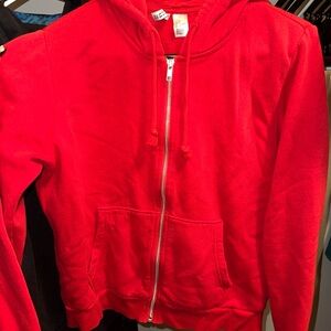 H&M Red Zip Up Hooded Sweater, Size M.